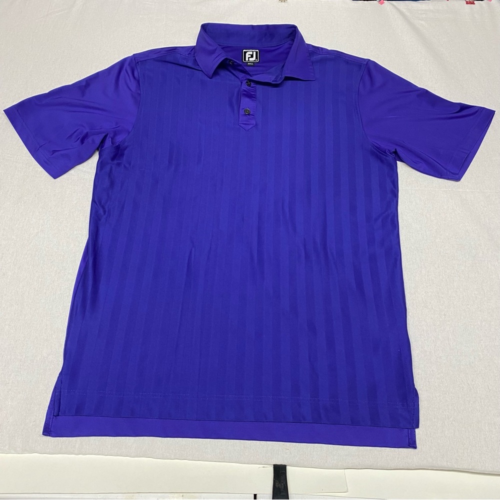 FootJoy Mens Athletic Polo Golf Shirt Large Blue Short Sleeve Stripe Design
